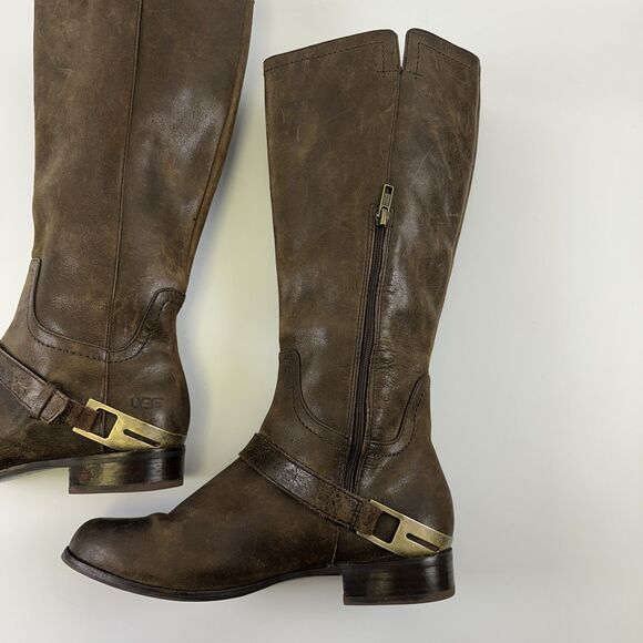 UGG Channing II Boot Dark Brown Leather Pull On 1004509 Equestrian Womens 9.5 - Picture 10 of 16